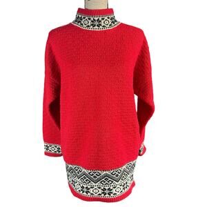 Gap Wool Sweater Women Size M Red Black Nordic Fair Isle Cozy Classic Retro Knit
